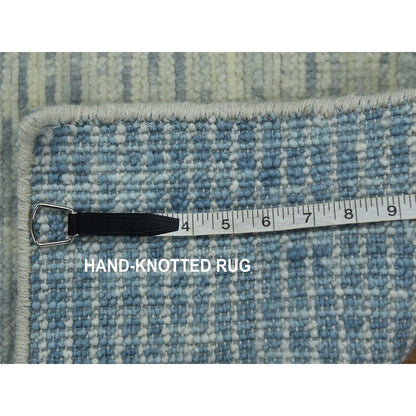 2'X3' Blue Wool Hand Knotted Geometric Art Deco Collection Mat Rug