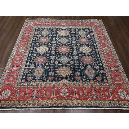 10'2"X10'2" Black Hand Knotted Karjihooz Design 100% Wool Square Rug
