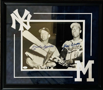 Mickey Mantle Hank Aaron Autographed Framed 11X14