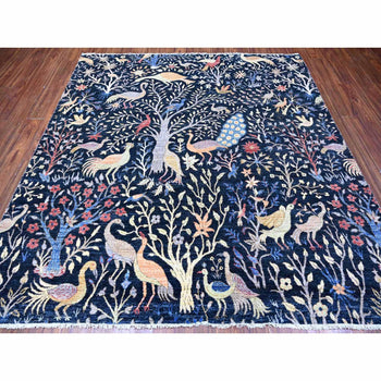 8'X8' Blue Birds Of Paradise Peshawar Hand Knotted Square Oriental Rug