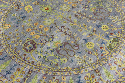 Hand-Knotted Round Oriental Rug Floral Osh Chobi