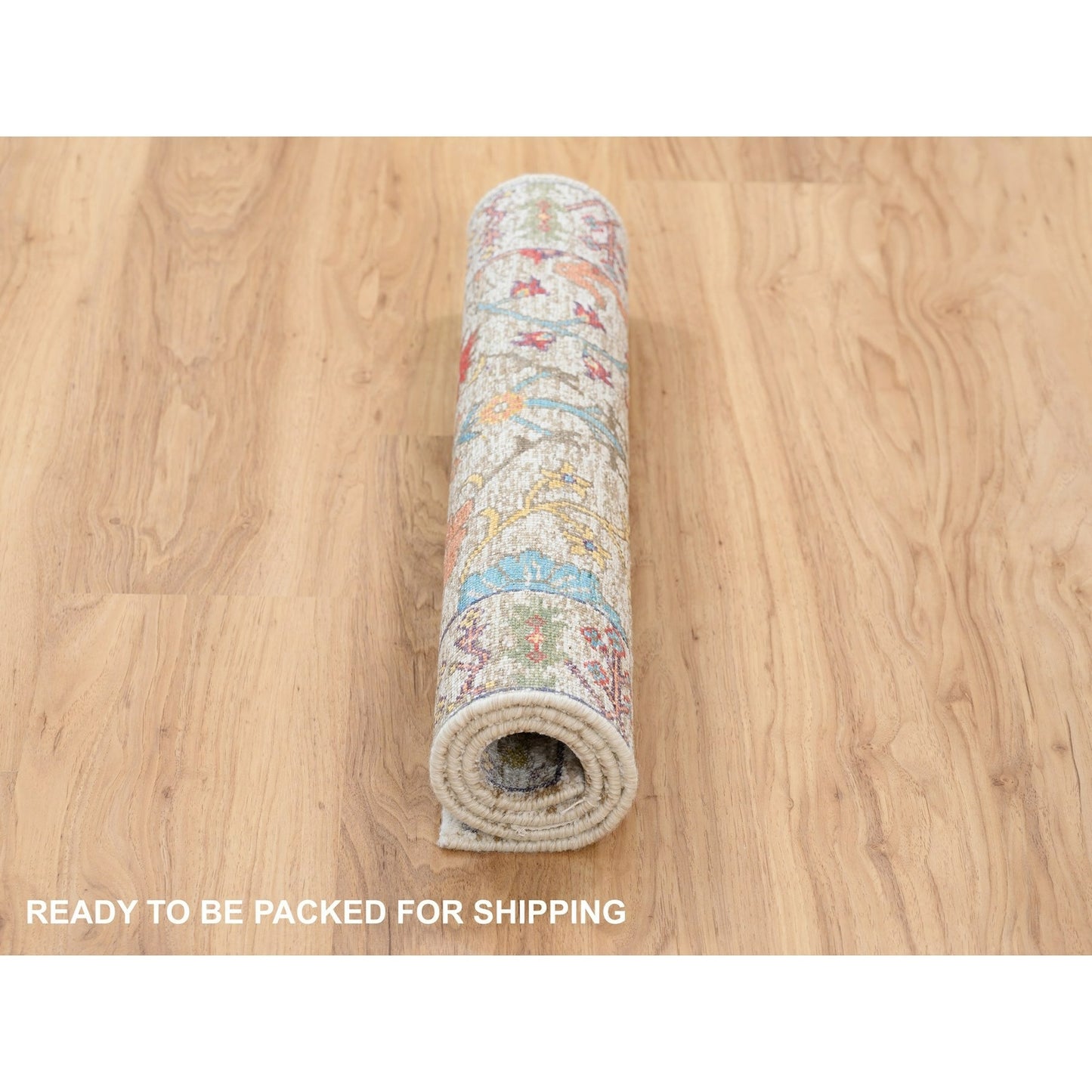 2'2"X3'1" Beige Silk With Textured Wool Hand Knotted Oriental Mat Rug