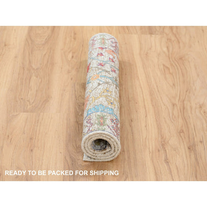 2'2"X3'1" Beige Silk With Textured Wool Hand Knotted Oriental Mat Rug