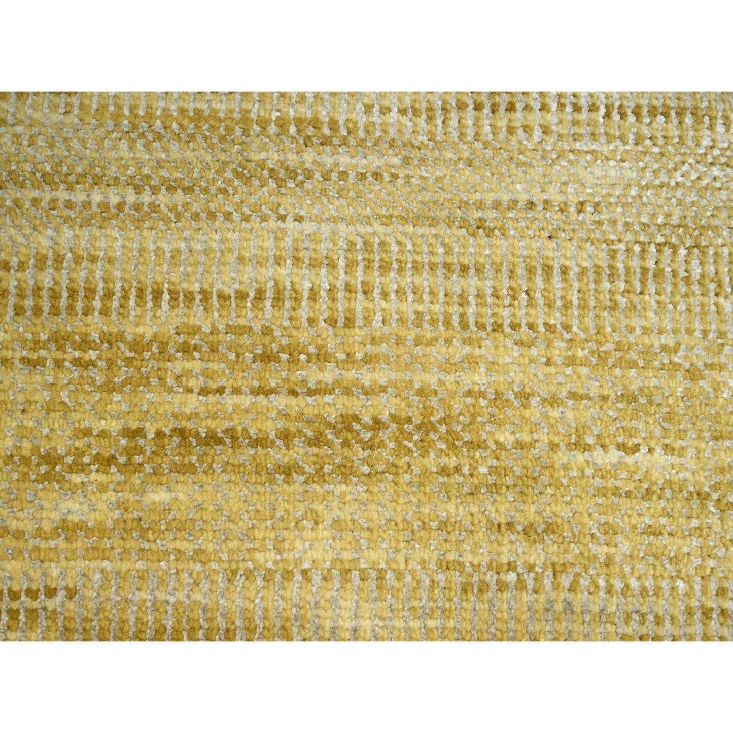 10'X14' Honey Brown Modern Grass Design Hand Knotted Wool And Silk Rug