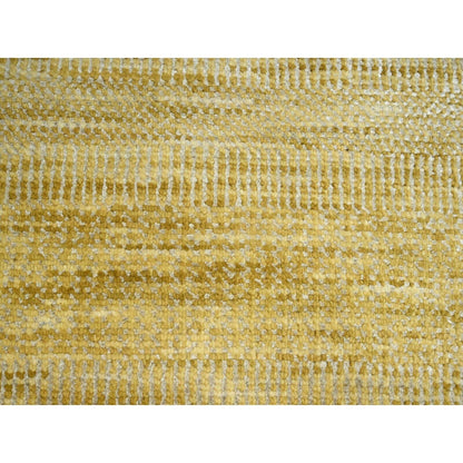 10'X14' Honey Brown Modern Grass Design Hand Knotted Wool And Silk Rug