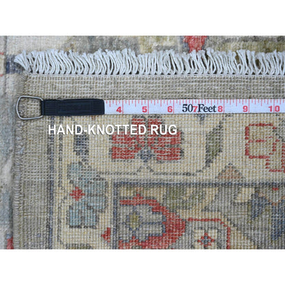 2'7"X12'3" Gray Peshawar With Heris Design Wool Hand Knotted Runner Rug