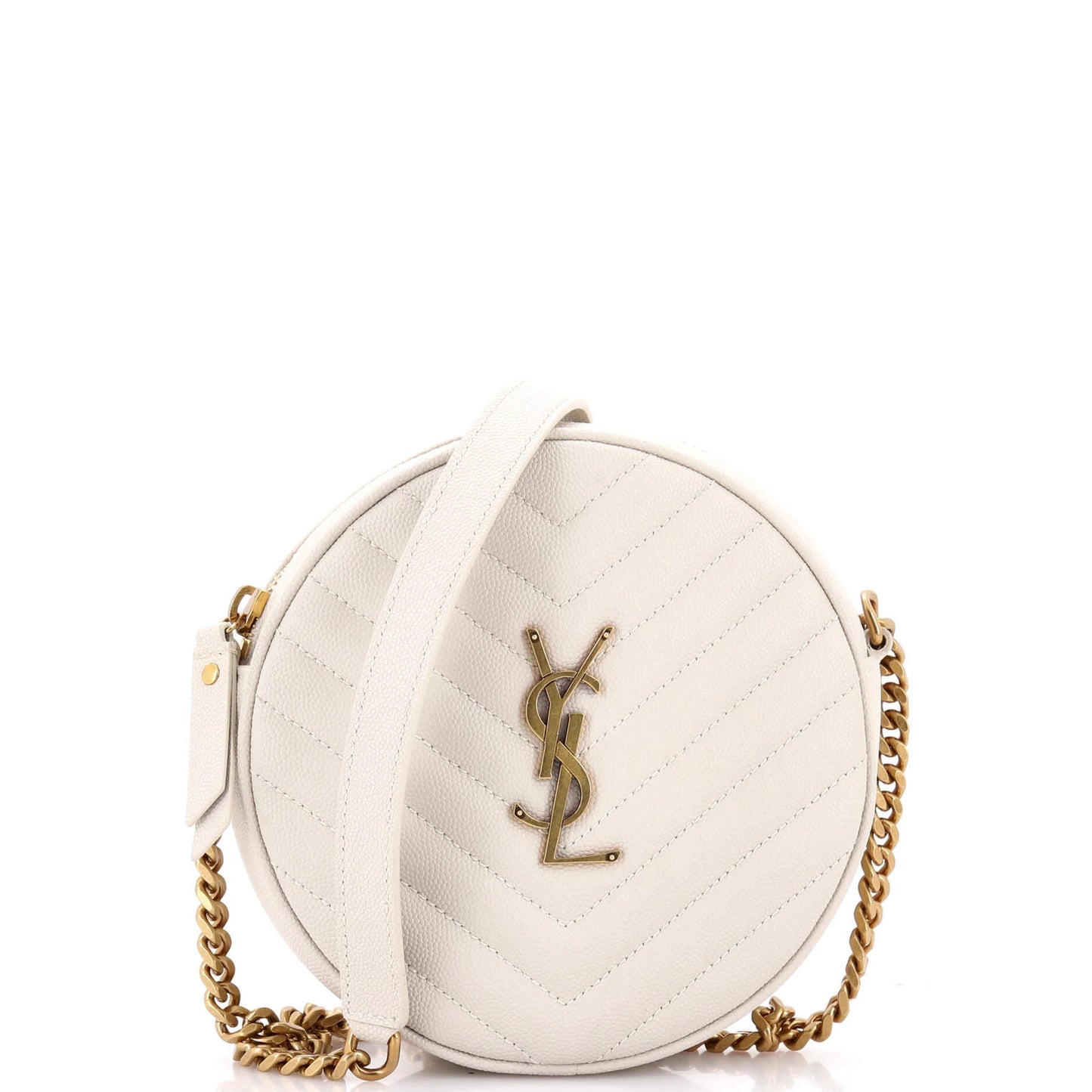 Saint Laurent Vinyle Round Camera Bag Matelasse Chevron Leather