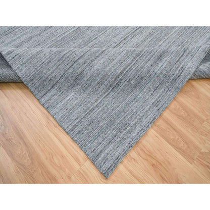 12'X12' Gray Wool Hand Loomed Modern Striae Design Square Oriental Rug