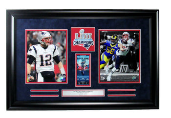 New England Patriots Super Bowl Liii Champs Ticket & Photo Collage Framed 167414