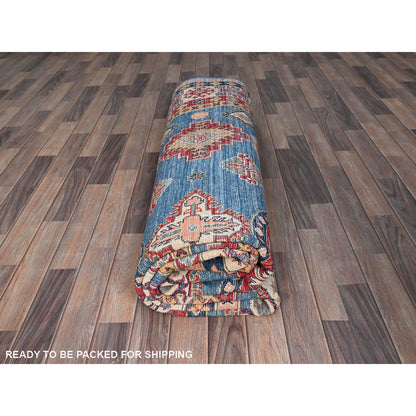 8'2"X10' Blue Hand Knotted Natural Dyes Wool Kazak Design Oriental Rug