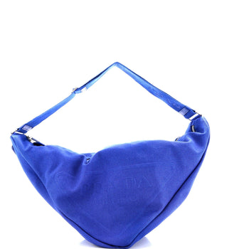 Prada Triangle Logo Zip Crossbody Bag Embossed Canvas Large