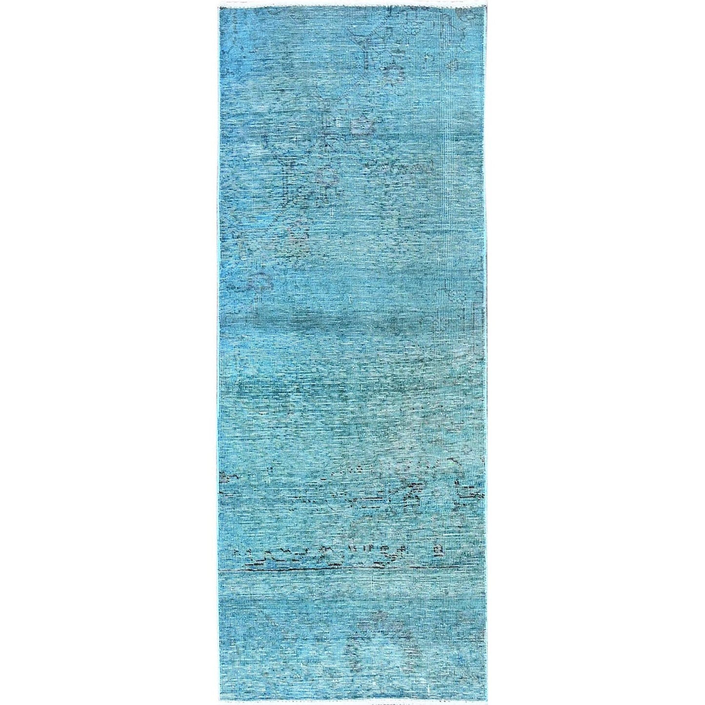 2'3"X6'1" Blue Overdyed Vintage Zoroastrian Hand Knotted Wool Runner Rug
