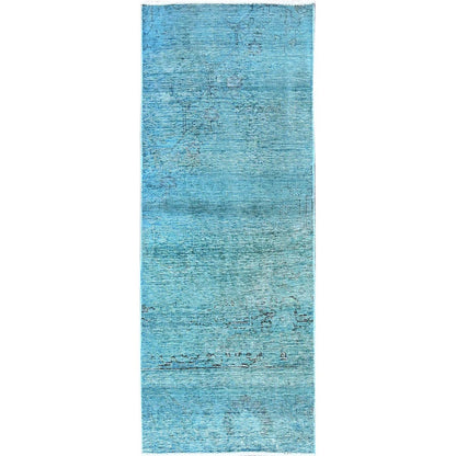 2'3"X6'1" Blue Overdyed Vintage Zoroastrian Hand Knotted Wool Runner Rug