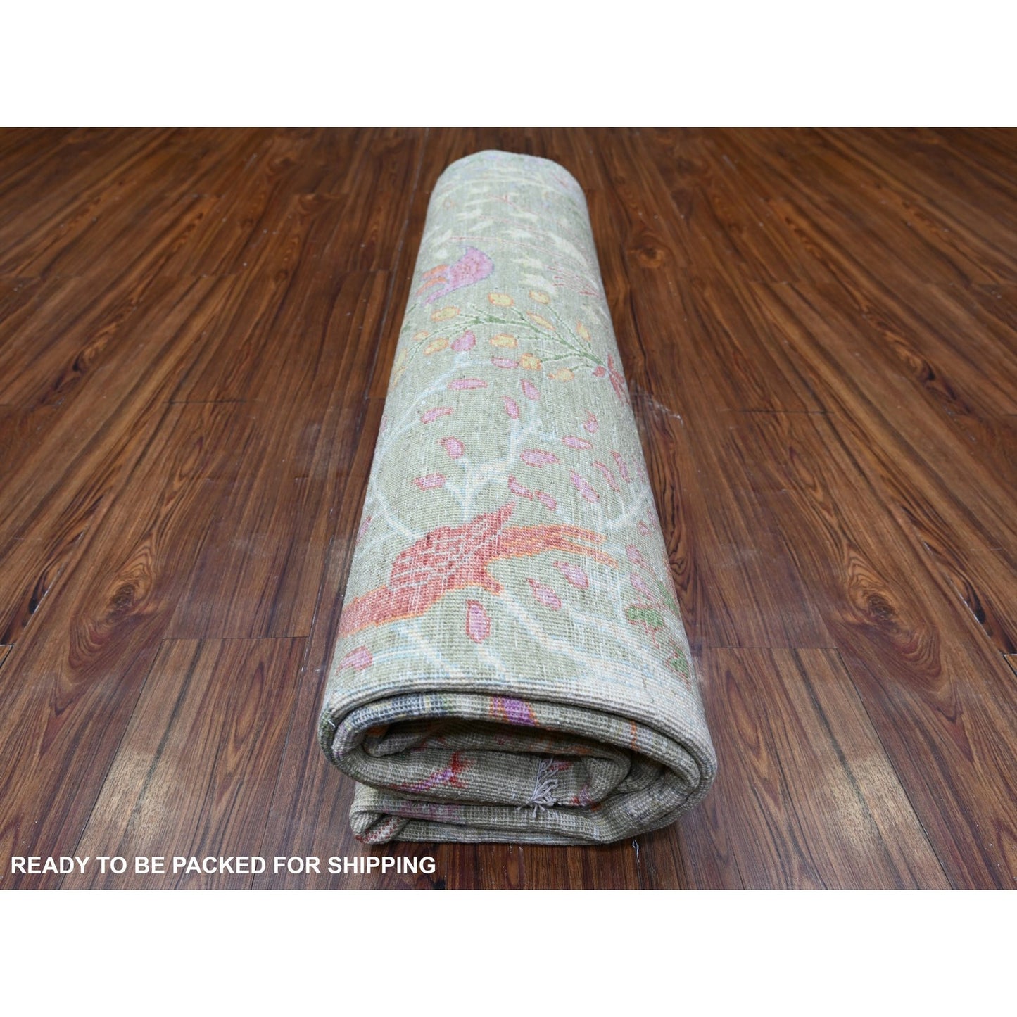 8'X8' Gin Green Soft Wool Afghan Peshawar Hand Knotted Square Rug