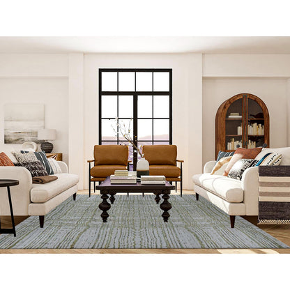 8'X9'10" Goose Gray Fine Jacquard Hand Loomed Modern Wool And Silk Rug