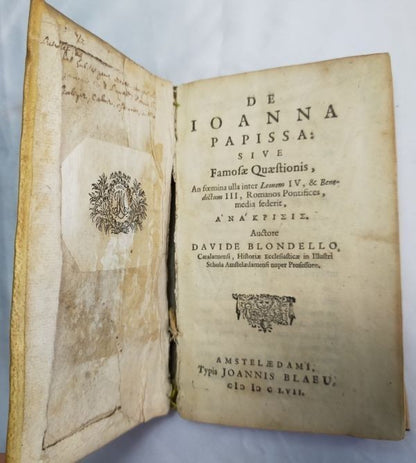 1657 De Ioanna Papissa David Blondel First Edition Pope Joan Myth Joannes Blaeu