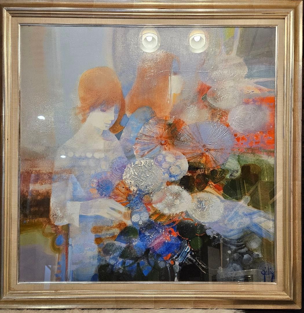 Oil Painting Woman Flowers Daniel Gelis Contemporary Art 80cm