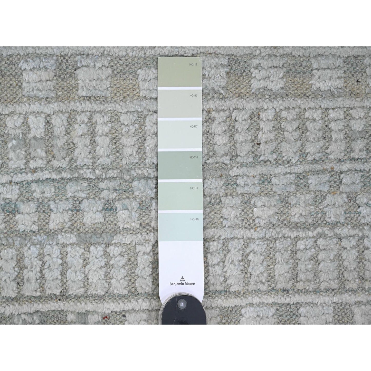 9'7"X14'3" Light Green Geometric Moroccan Weave Hand Knotted Wool Rug