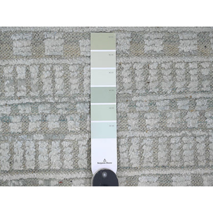 9'7"X14'3" Light Green Geometric Moroccan Weave Hand Knotted Wool Rug