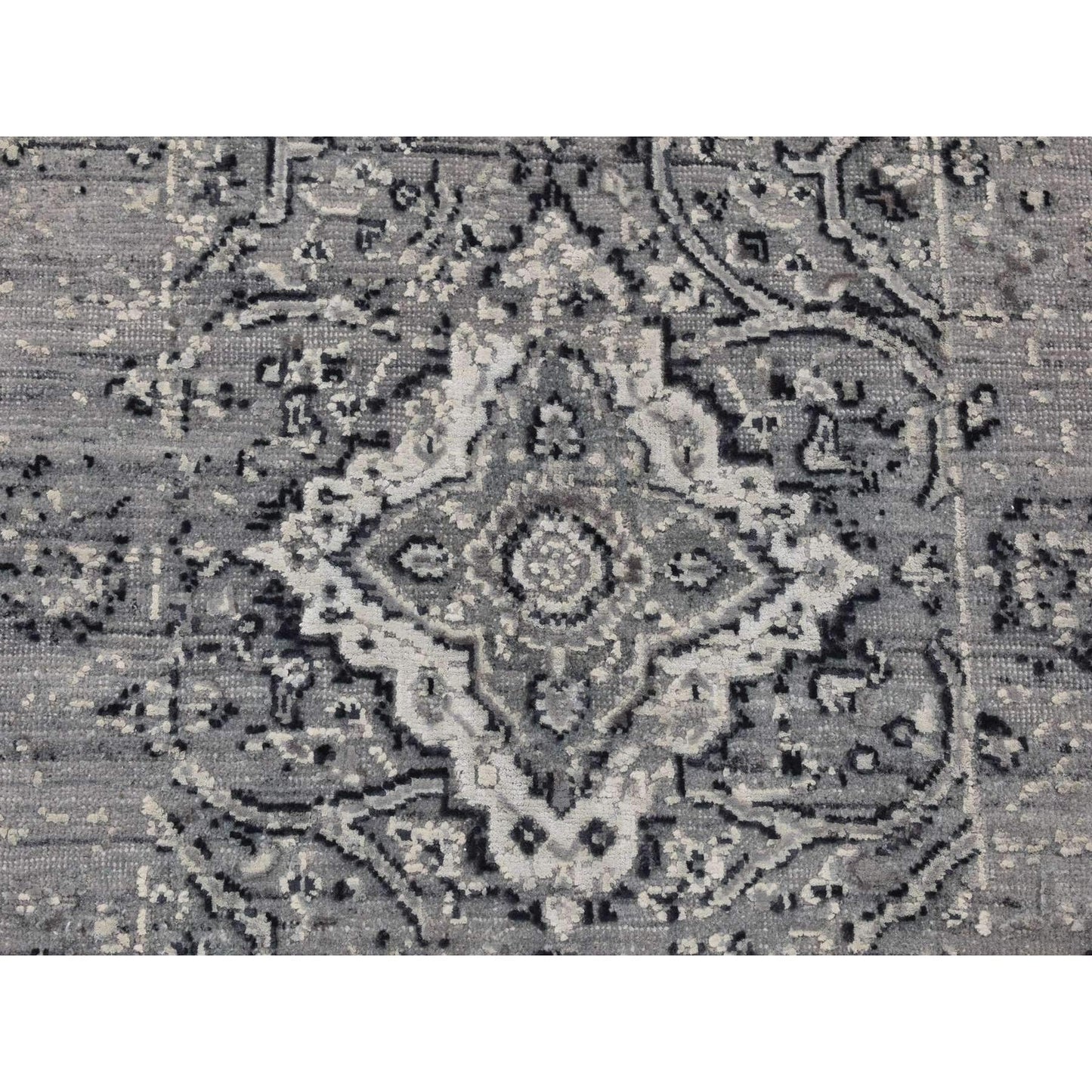 2'1"X3'1" Gray Zoroastrian Design Silk With Wool Hand Knotted Mat Rug