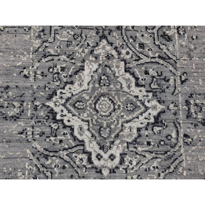 2'1"X3'1" Gray Zoroastrian Design Silk With Wool Hand Knotted Mat Rug