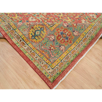 14'X16'5" Red Pure Wool Hand Knotted Antiqued Oushak Design Oversized Rug