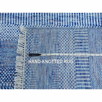 9'1"X12'2" Blue Hand Knotted Grass Design Gabbeh Wool And Silk Rug