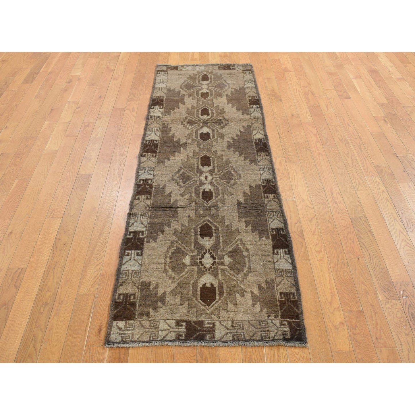 2'5"X8' Tan Color Washed Out Afghan Balooch Wool Hand Knotted Runner Rug