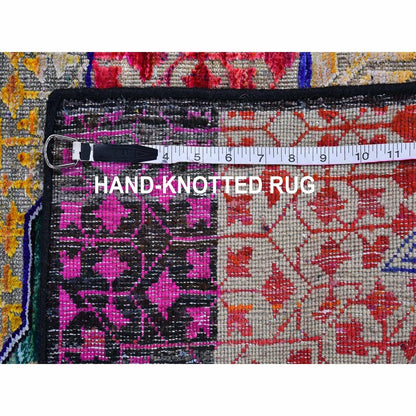 4'X6'2" Sari Silk With Textured Wool Mamluk Design Hand Knotted Rug