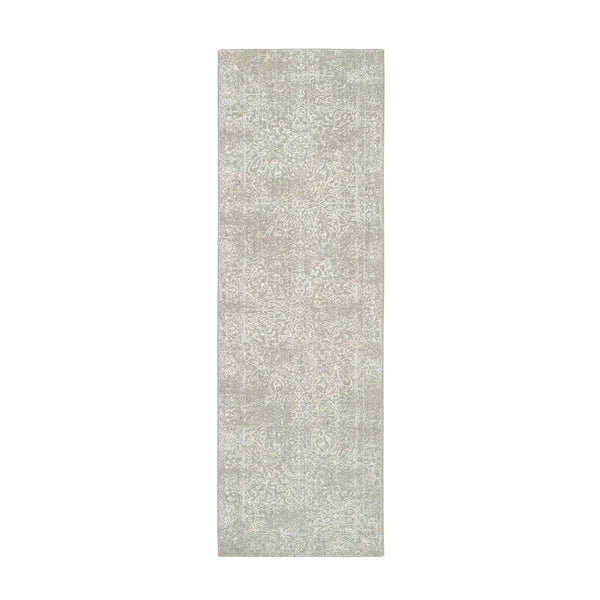Rug 2'6"x8' Beige Wool and Silk Hand Loomed Fine Jacquard Runner