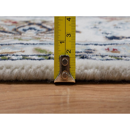 4'8"X6'10" Ivory Nain With Flower Design Hand Knotted Wool And Silk Rug