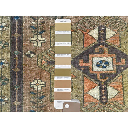3'4"X10'3" Brown Northwest Farsian Runner Abrash Hand Knotted Wool Rug
