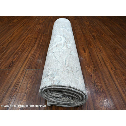 10'X13' Pewter Gray Hand Knotted White Wash Peshawar Wool Oriental Rug
