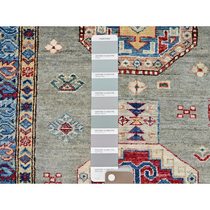 8'10"X11'9" Wrought Iron Gray Soft Pure Wool Hand Knotted Super Kazak Rug