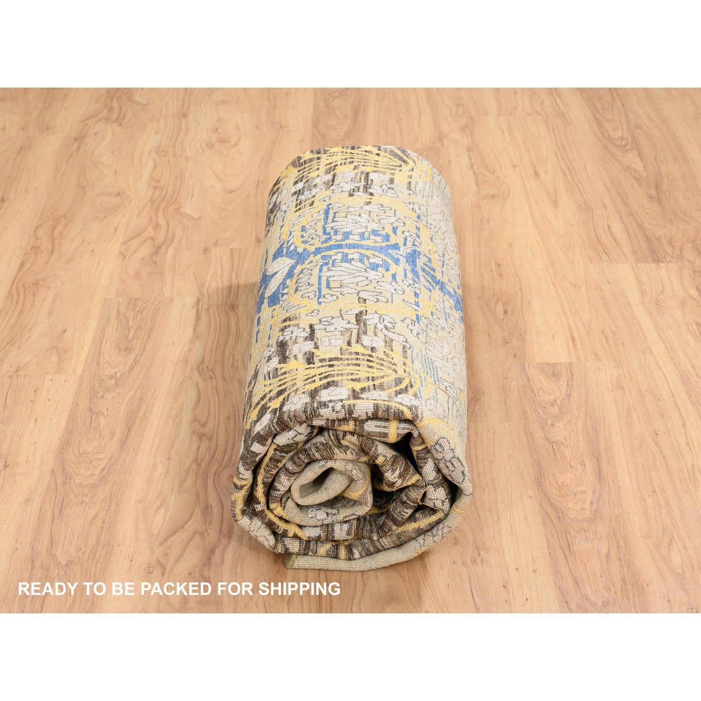 10'X10' Gold Brown Hand Knotted Transitional Sarouk Silk/Wool Round Rug