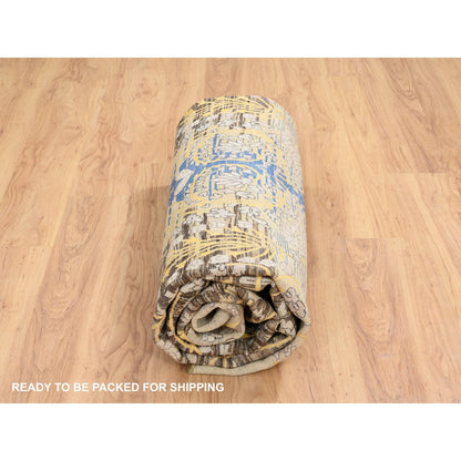 10'X10' Gold Brown Hand Knotted Transitional Sarouk Silk/Wool Round Rug