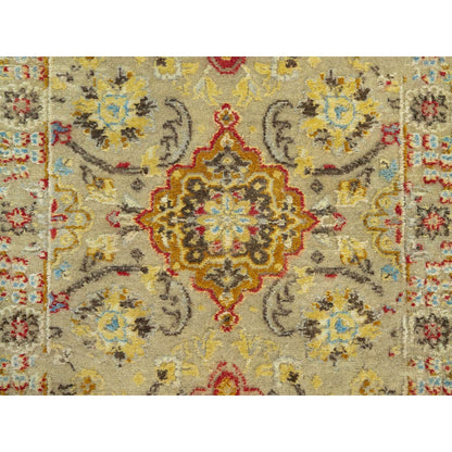 Rug 2'3"x3' Beige Wool and Silk Sunset Hand Knotted Runner Oriental