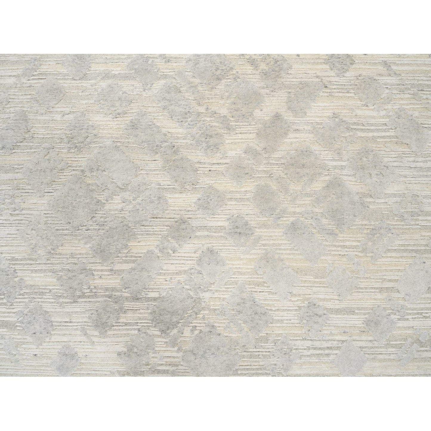 6'1"X11'10" Natural Wool Hand Knotted Ivory Modern Design Wide Runner Rug