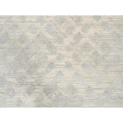 6'1"X11'10" Natural Wool Hand Knotted Ivory Modern Design Wide Runner Rug