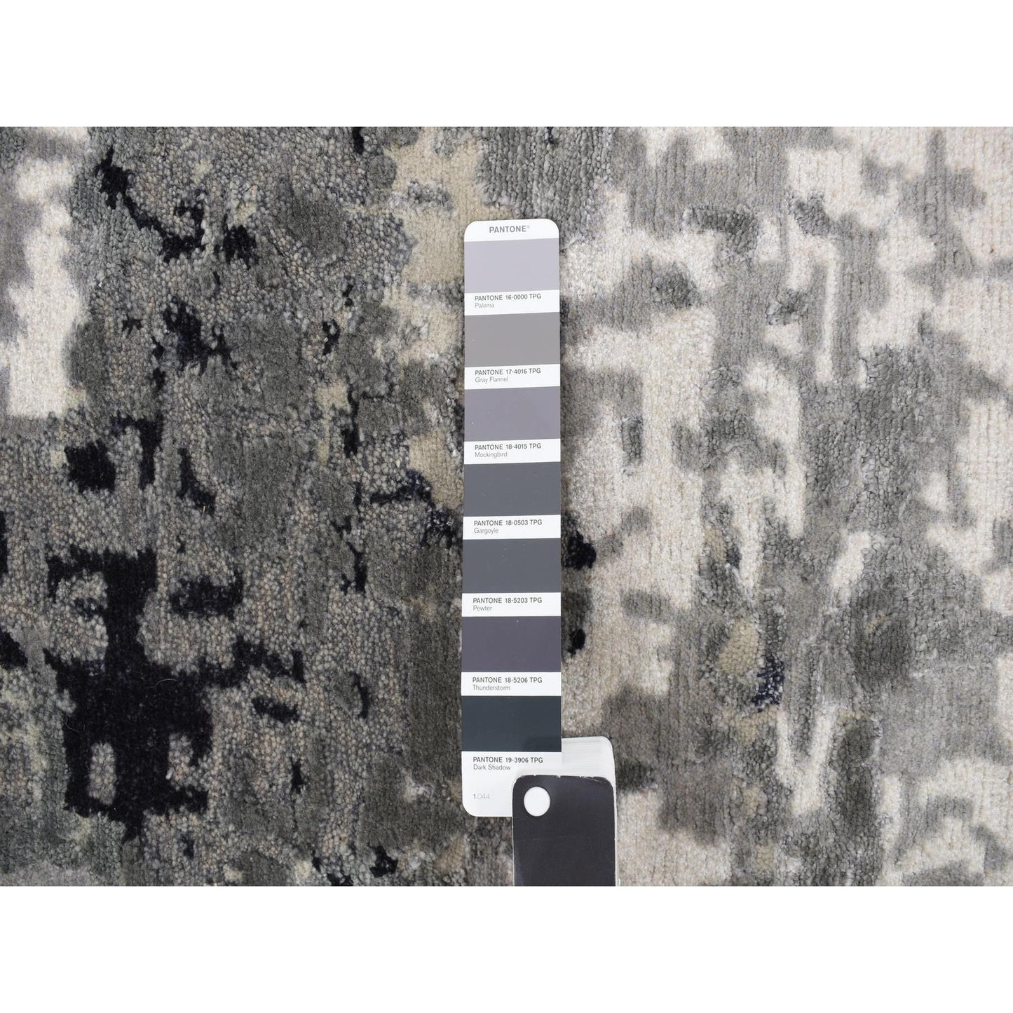 2'1"X3' Gray Modern Abstract Design Hand Knotted Wool And Silk Sample Rug