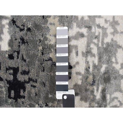 2'1"X3' Gray Modern Abstract Design Hand Knotted Wool And Silk Sample Rug