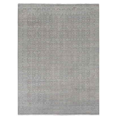 8'10"X12' Gray Silk With Textured Wool Tone On Tone Hand Knotted Rug
