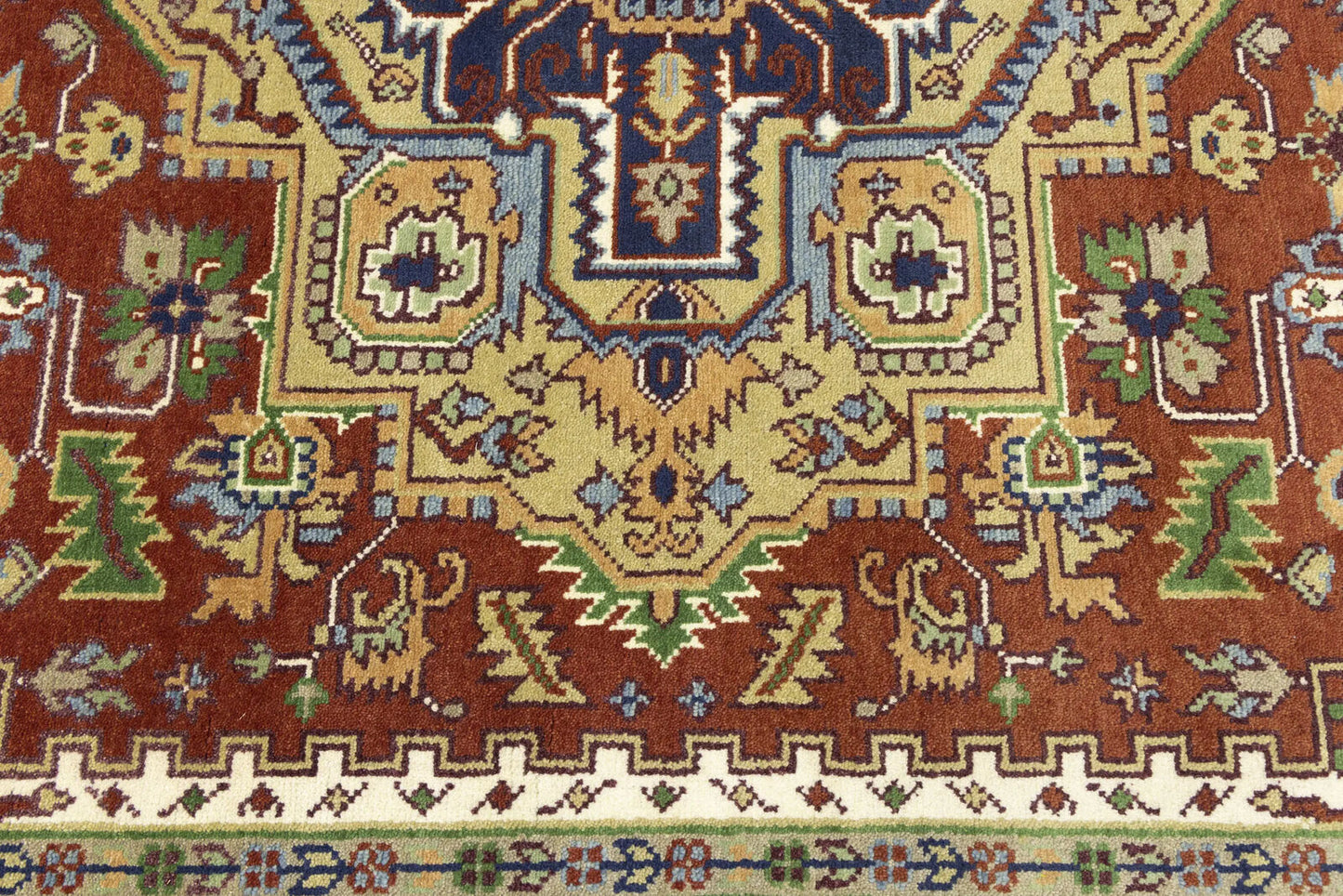 Rusty Red Heriz Serapi Oriental Rug Floral Farmho