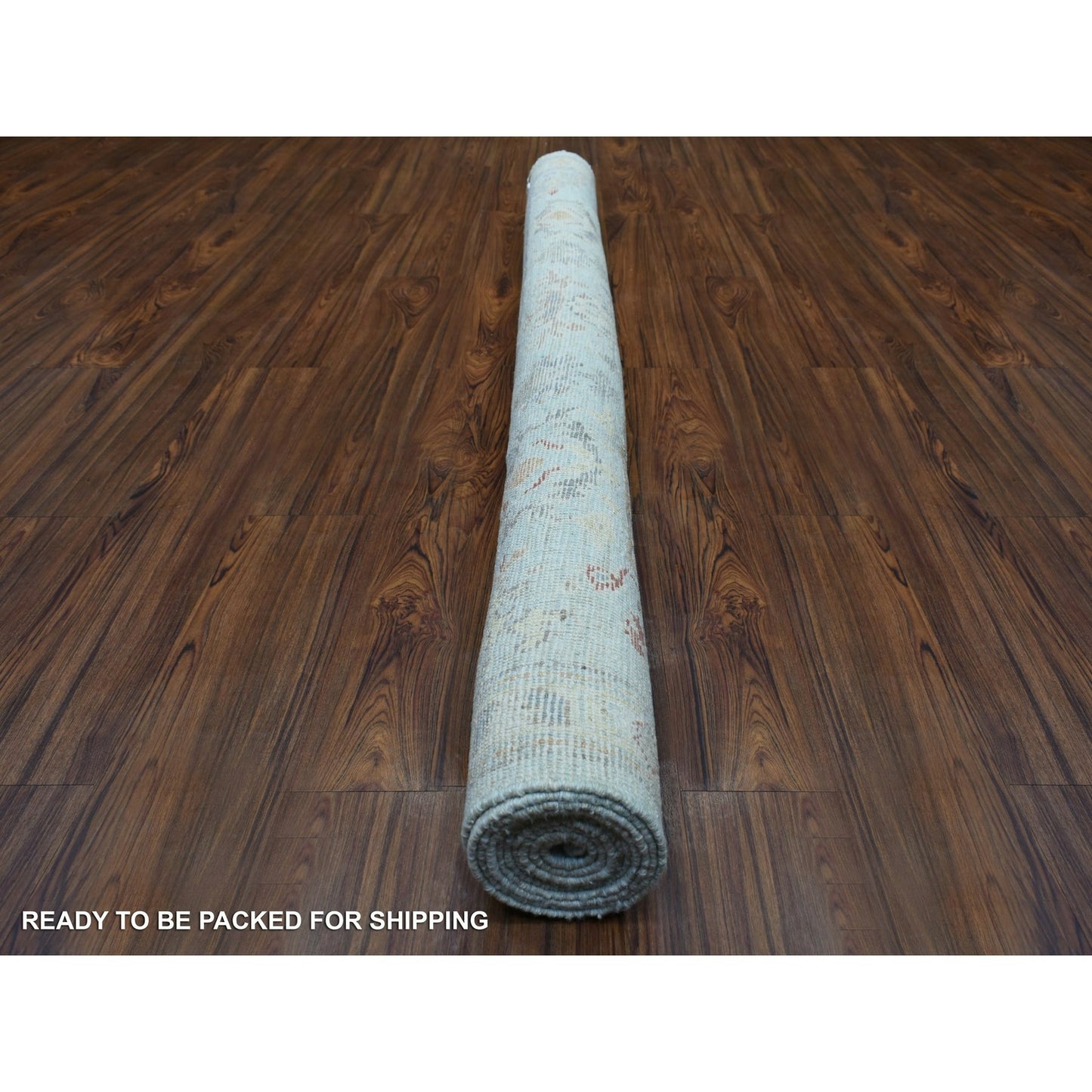 6'2"X9'5" Blue Afghan Angora Oushak Hand Knotted Pure Wool Oriental Rug