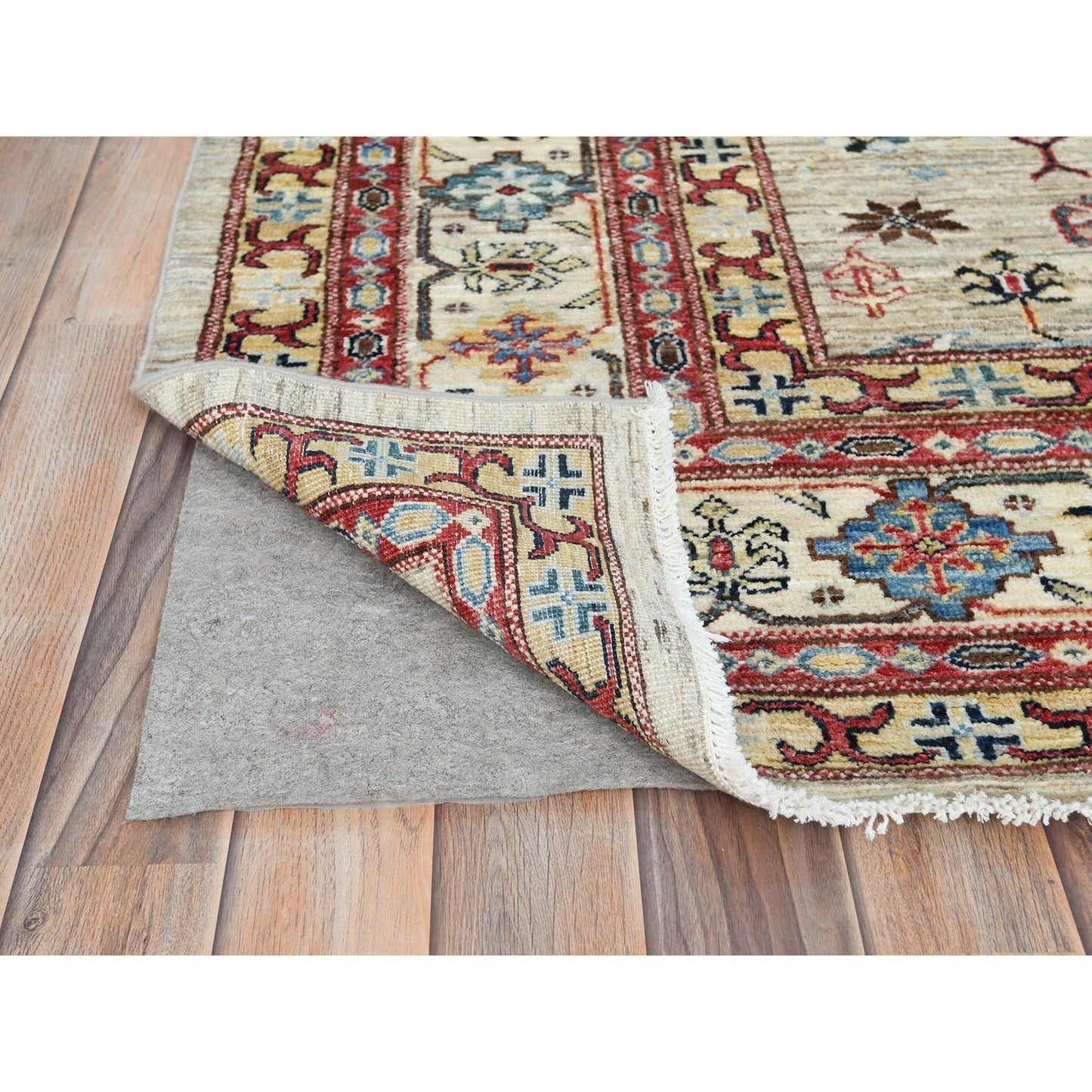 8'X9'6" Cream Afghan Super Kazak Soft Wool Hand Knotted Oriental Rug