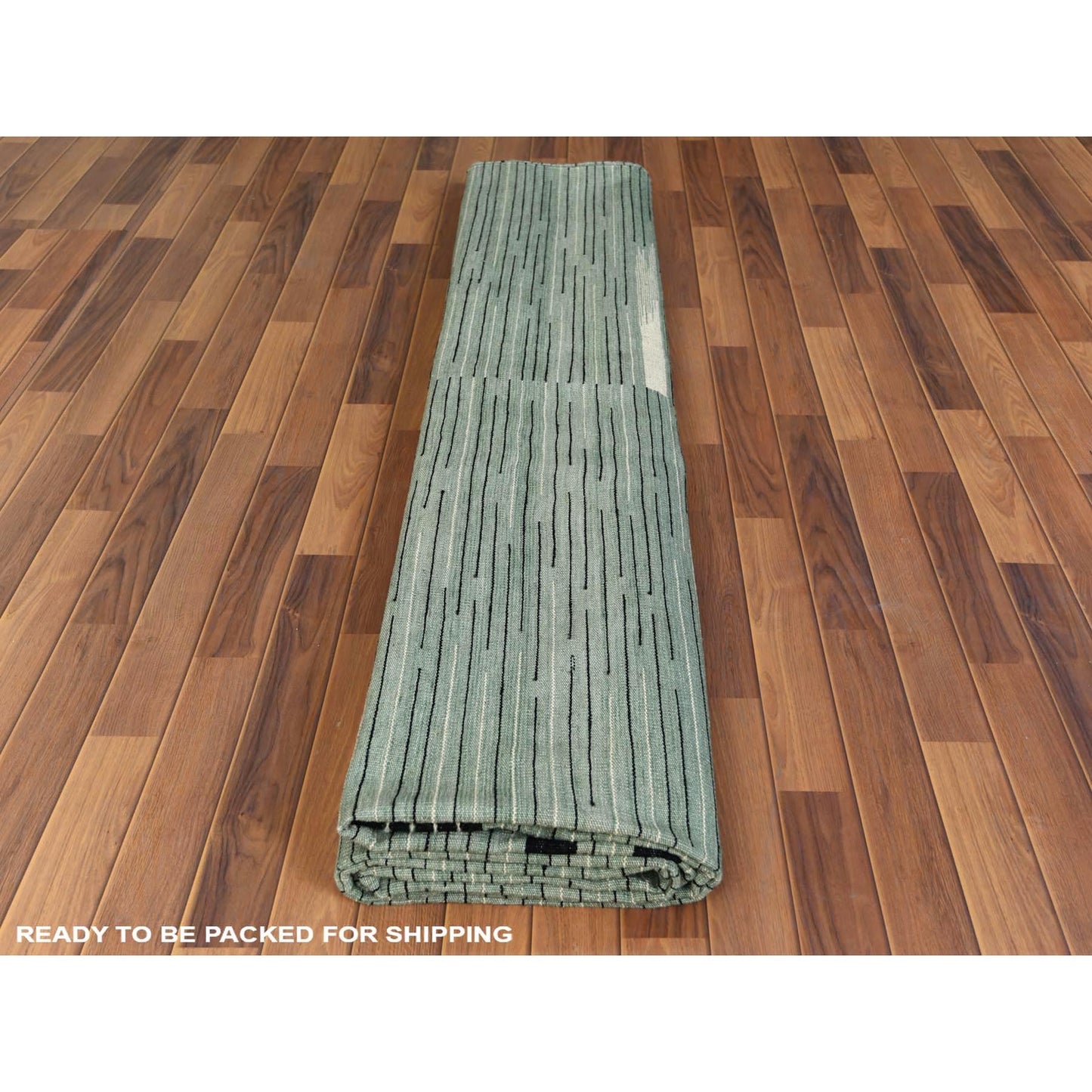 12'6"X15' Light Green Hand Woven Flat Weave Kilim Wool Reversible Rug