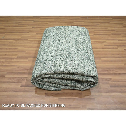 8'x10'2" Pine Green Pre Historic Mamluk Design Hand Knotted Pure Wool Rug