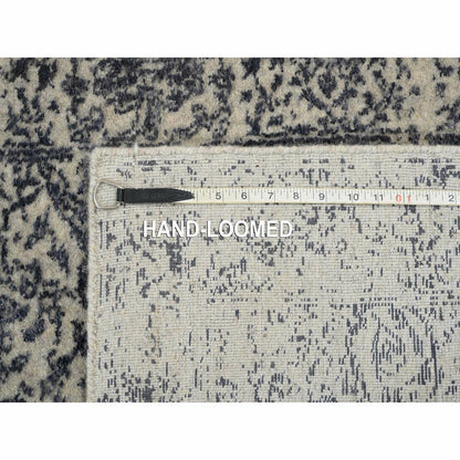 2'7"X12'2" Hand Loomed Gray Fine Jacquard Wool And Silk Runner Rug