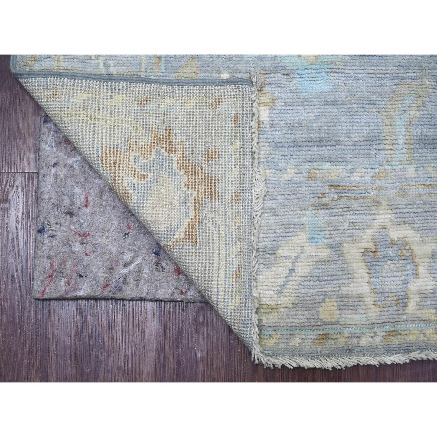 3'10"x6' Flint Gray Hand Knotted Afghan Angora Oushak Leaf Design Wool Rug