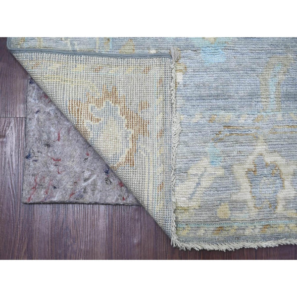 3'10"x6' Flint Gray Hand Knotted Afghan Angora Oushak Leaf Design Wool Rug